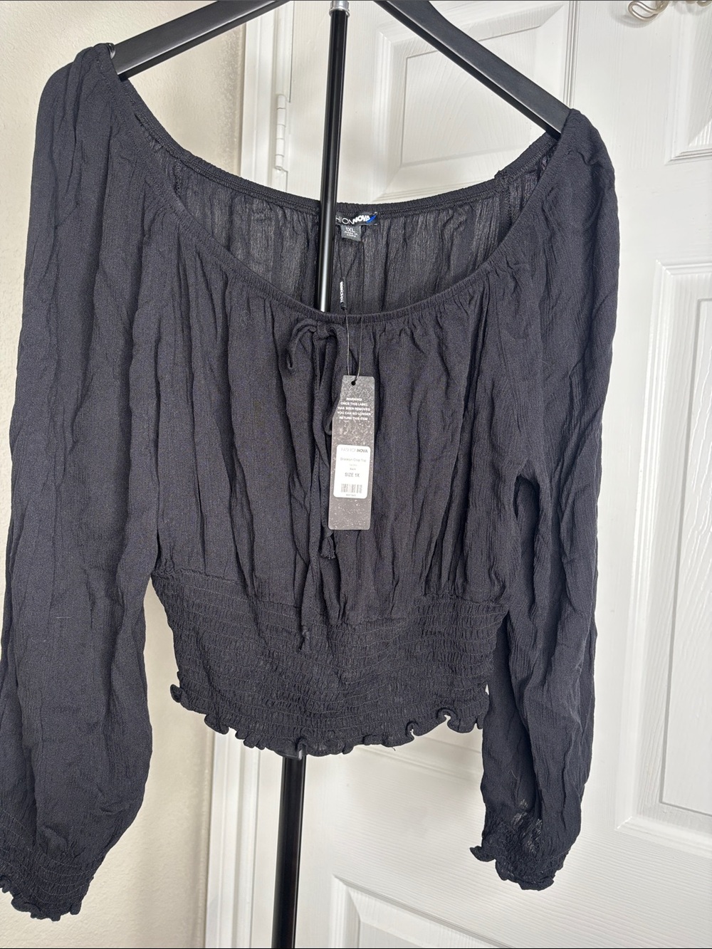 No Boundaries Black Smocked Peasant Blouse